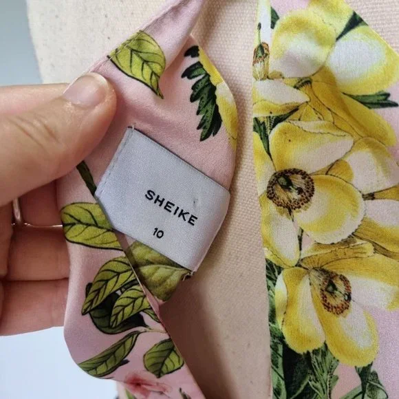 Sheike High Tea Multicolour Floral Cowl Neck Midi Dress with Belt Size 10 - Picture 7 of 9